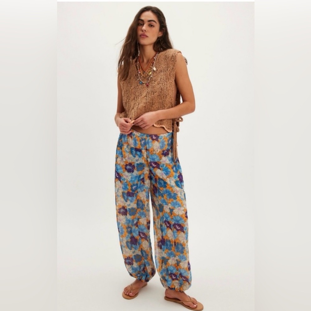 NWT Free People Misty Printed Bubble Pant - Blue Combo